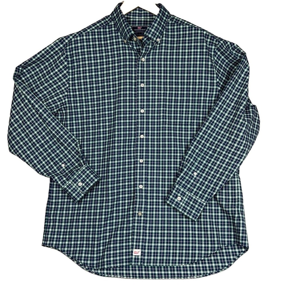 Vineyard Vines Performance Classic Murray Shirt Mens Sz XL Green Blue Plaid